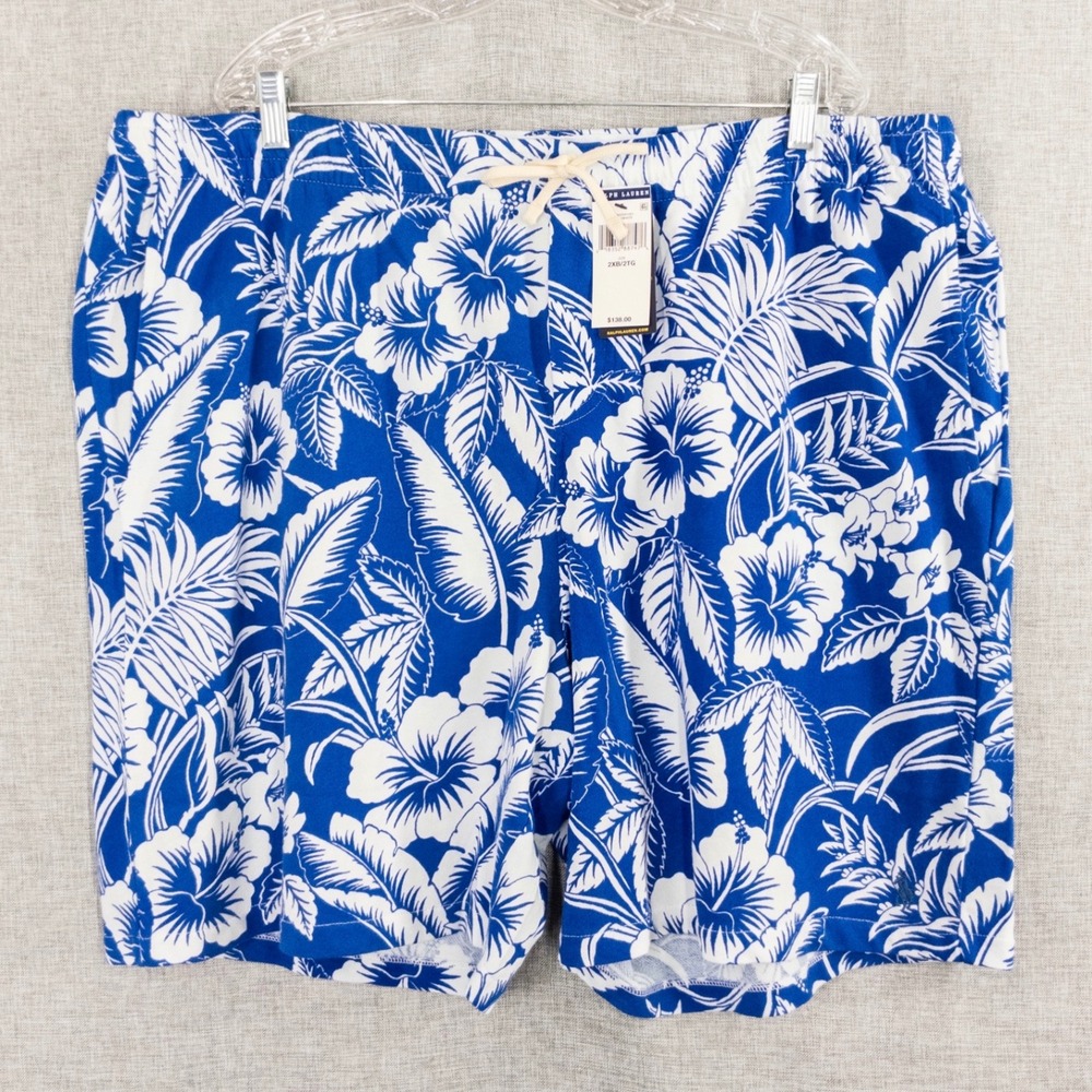 Polo Ralph Lauren Tropical Floral Spa Terry Shorts Men's 2XB Blue White NWT